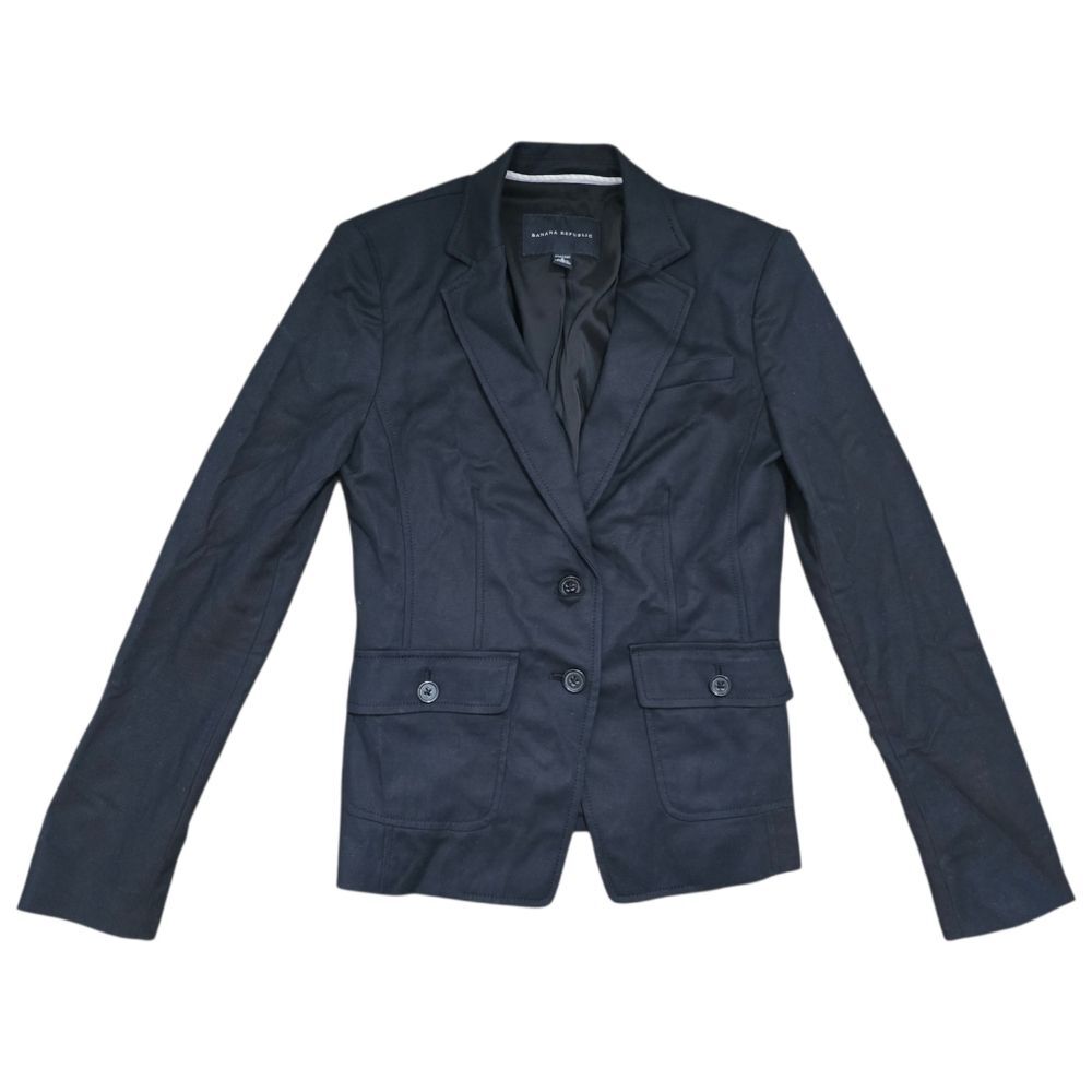 Banana Republic Black Blazer Jacket 3 Button Flap Pocket Suit Jacket Office Sz 2
